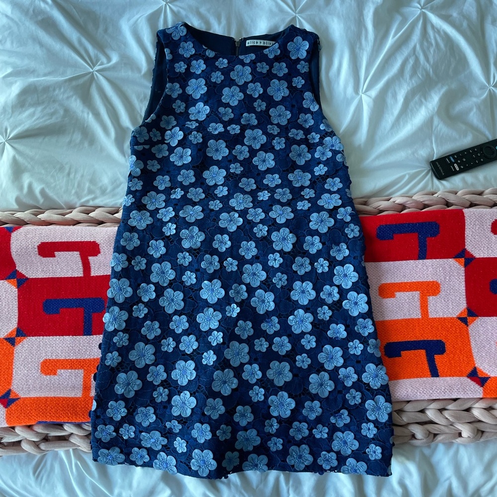 Alice and Olivia blue floral appliqué dress
